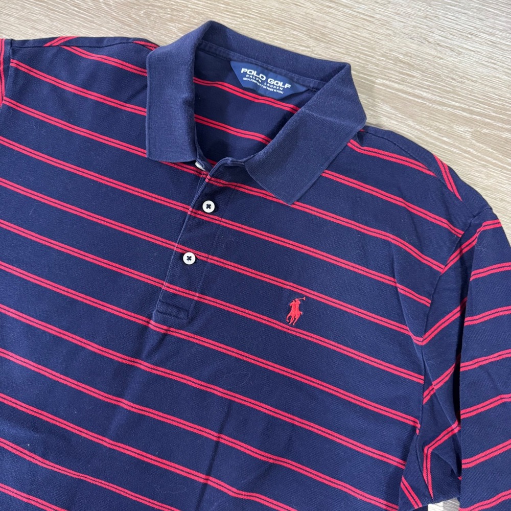 Polo Golf Ralph Lauren Polo Shirt Mens XL Navy Blue Red Striped Prairie Dunes